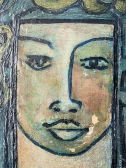 Tableau ancien acrylique sur toile portrait vintage ethnique tribal