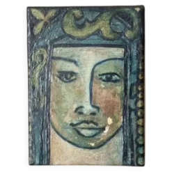 Tableau ancien acrylique sur toile portrait vintage ethnique tribal