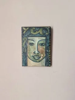 Tableau ancien acrylique sur toile portrait vintage ethnique tribal