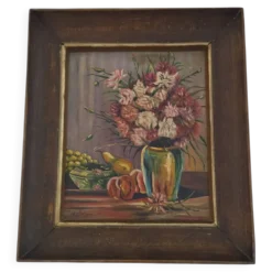 Tableau ancien huile sur panneau - nature morte 1947 – signé wehr