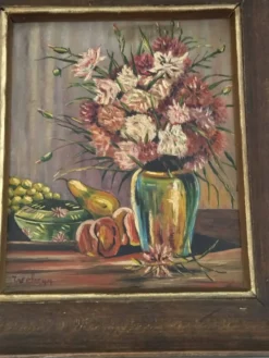 Tableau ancien huile sur panneau - nature morte 1947 – signé wehr