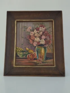 Tableau ancien huile sur panneau - nature morte 1947 – signé wehr