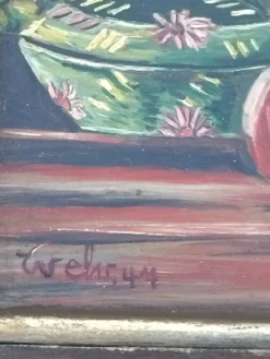 Tableau ancien huile sur panneau - nature morte 1947 – signé wehr
