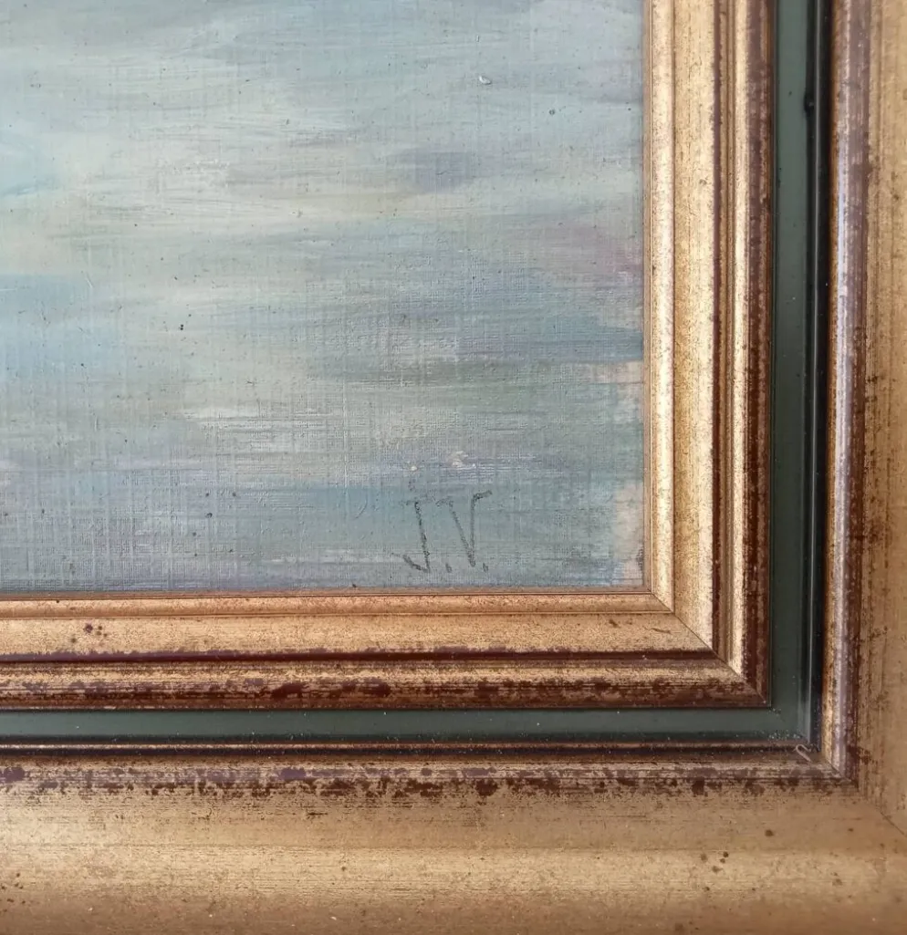 Tableau ancien huile sur toile signée J.V