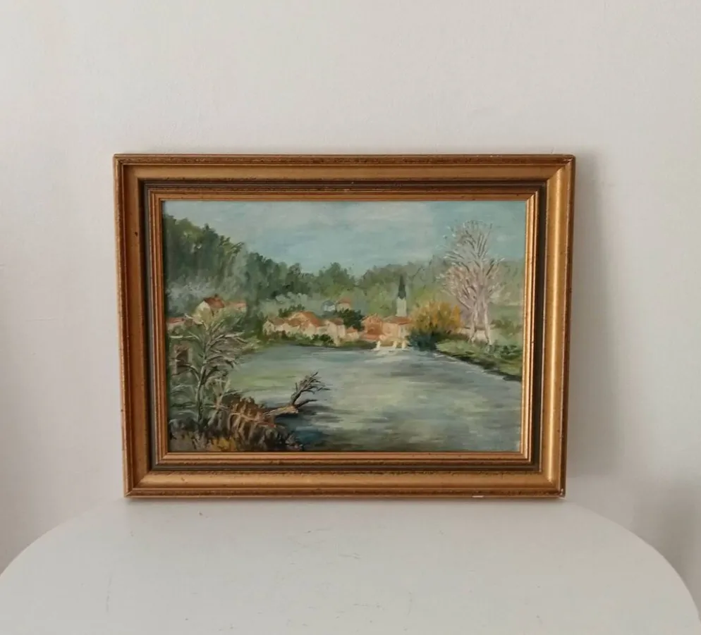 Tableau ancien huile sur toile signée J.V