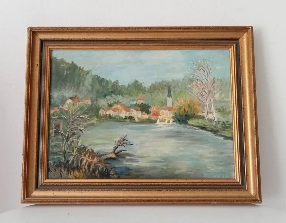 Tableau ancien huile sur toile signée J.V