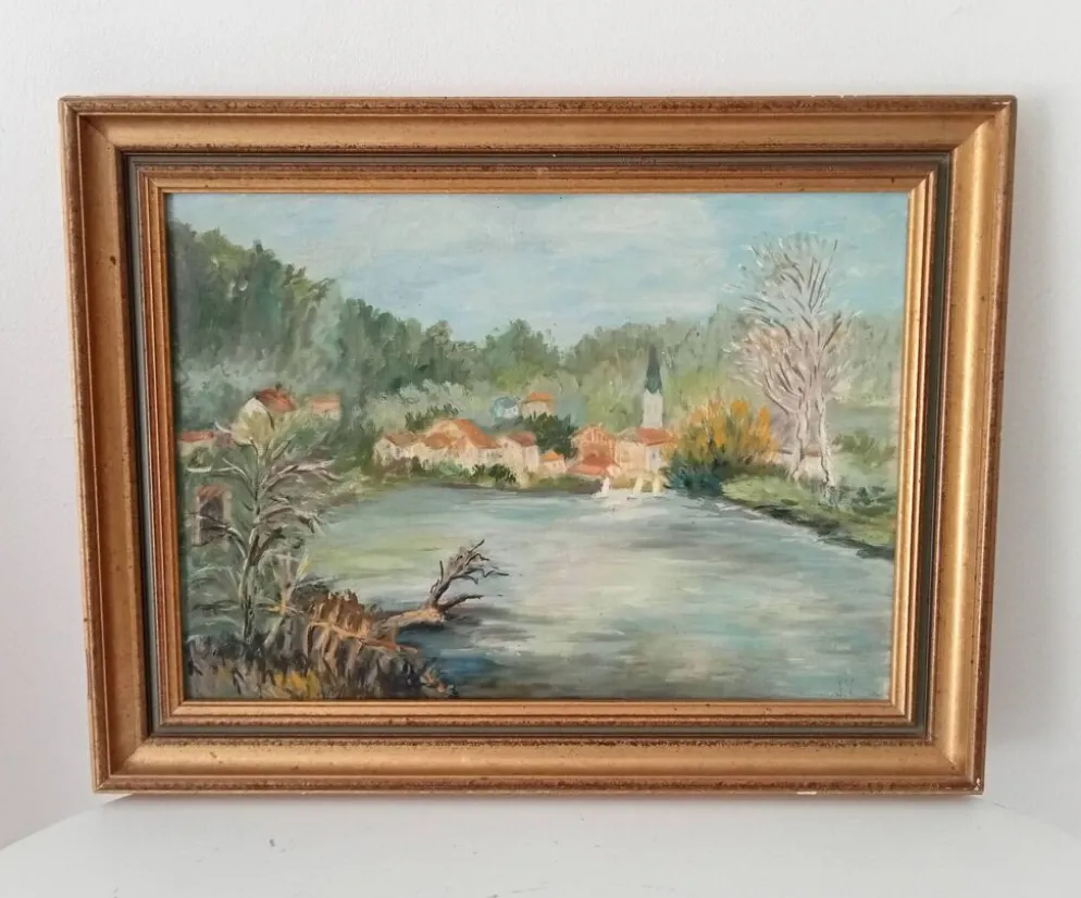 Tableau ancien huile sur toile signée J.V