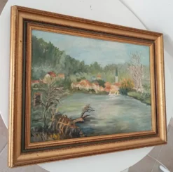 Tableau ancien huile sur toile signée J.V