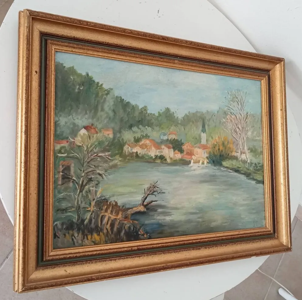 Tableau ancien huile sur toile signée J.V