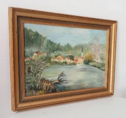 Tableau ancien huile sur toile signée J.V