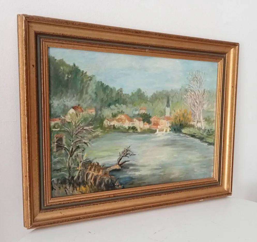 Tableau ancien huile sur toile signée J.V