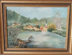 Tableau ancien huile sur toile signée J.V