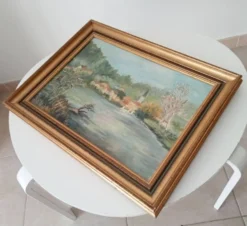 Tableau ancien huile sur toile signée J.V