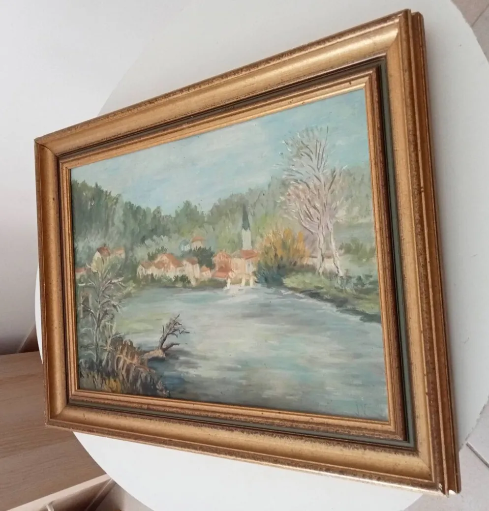 Tableau ancien huile sur toile signée J.V