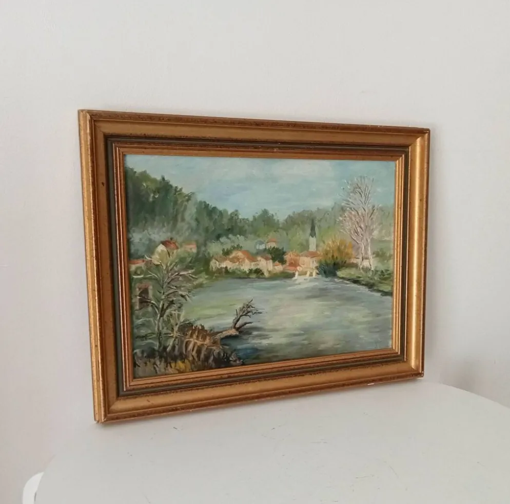 Tableau ancien huile sur toile signée J.V