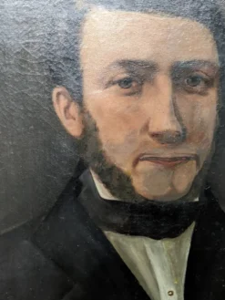 Tableau ancien huile sur toile octogonale portrait décoration campagne