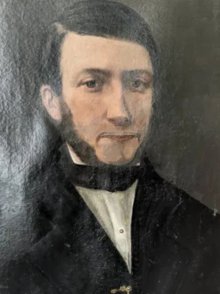Tableau ancien huile sur toile octogonale portrait décoration campagne