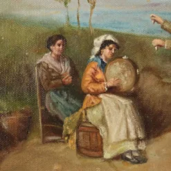 Tableau ancien « La tarentelle napolitaine » huile sur toile XIXe siècle