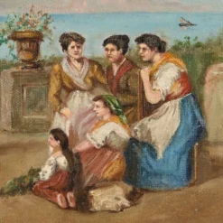 Tableau ancien « La tarentelle napolitaine » huile sur toile XIXe siècle