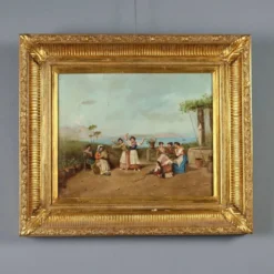 Tableau ancien « La tarentelle napolitaine » huile sur toile XIXe siècle