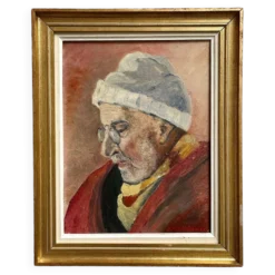 Tableau ancien peinture huile sur toile portrait homme signé Y. Mercier Contart