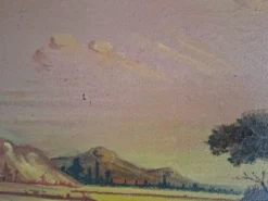​Tableau Ancien / Peinture à l'huile – Scène de vie au bord de l'eau