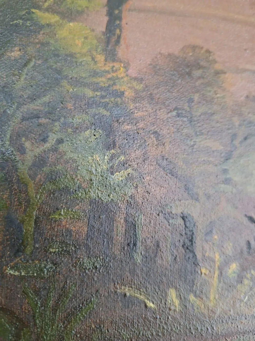 Tableau Ancien / Peinture à l'huile – Scène de vie au bord de l'eau