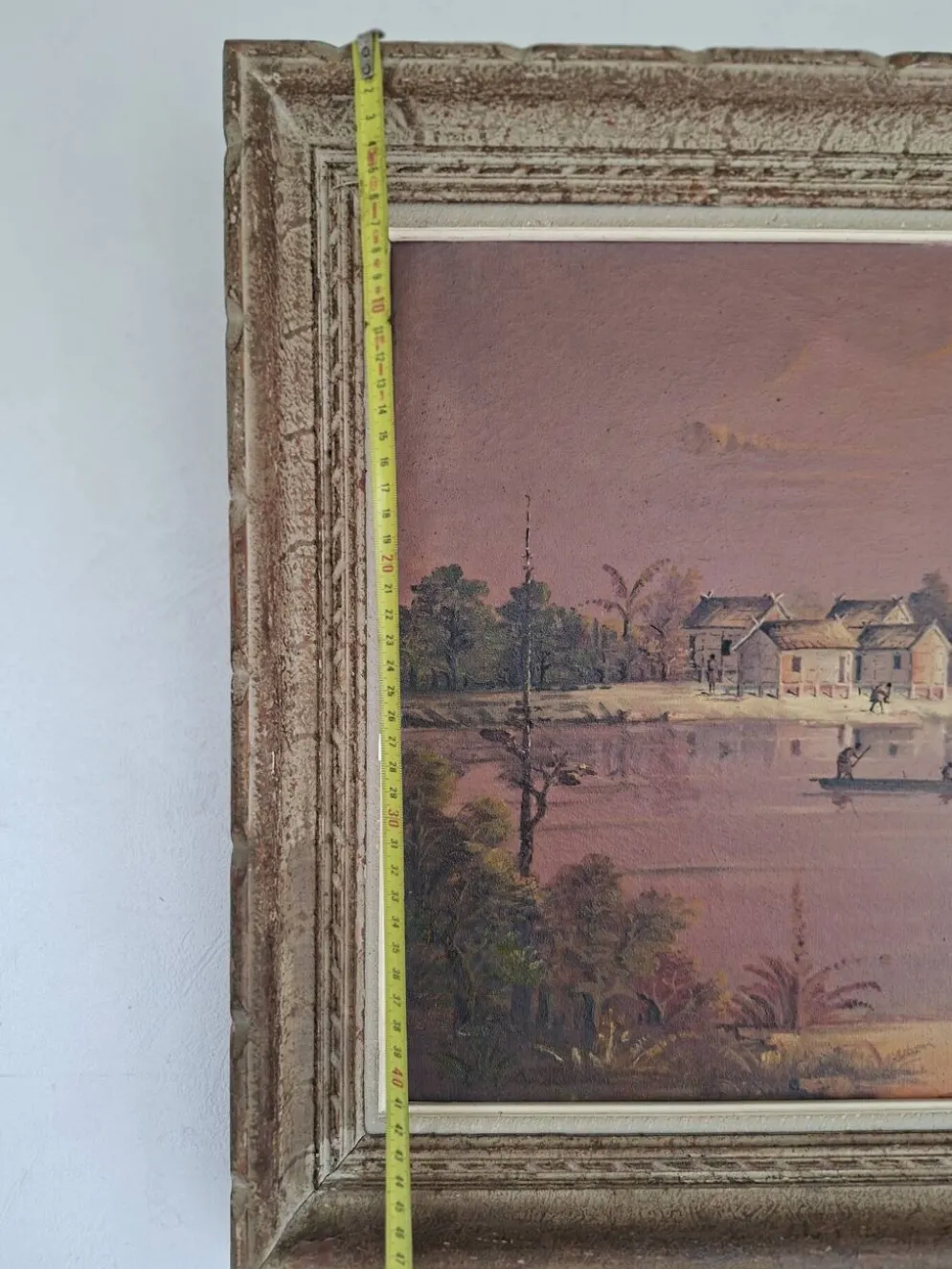Tableau Ancien / Peinture à l'huile – Scène de vie au bord de l'eau