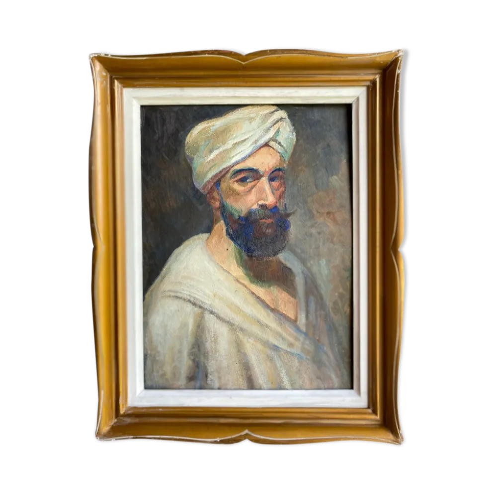 Tableau ancien, portrait d’homme au turban , XX siècle, signé