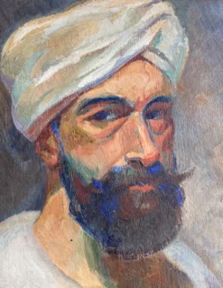 Tableau ancien, portrait d’homme au turban , XX siècle, signé