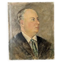 Tableau ancien portrait huile sur toile homme XXème