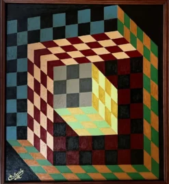 Tableau années 1970 "Hommage à Vasarely", signé