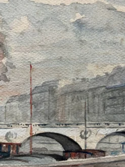 Tableau Aquarelle début XX° Pont de Paris Bord de Seine signé J. M. Nicolle