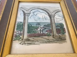 Tableau aquarelle signée vue sur mer Marine