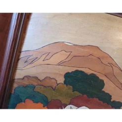 Tableau bois peinture vernie signée Clavere