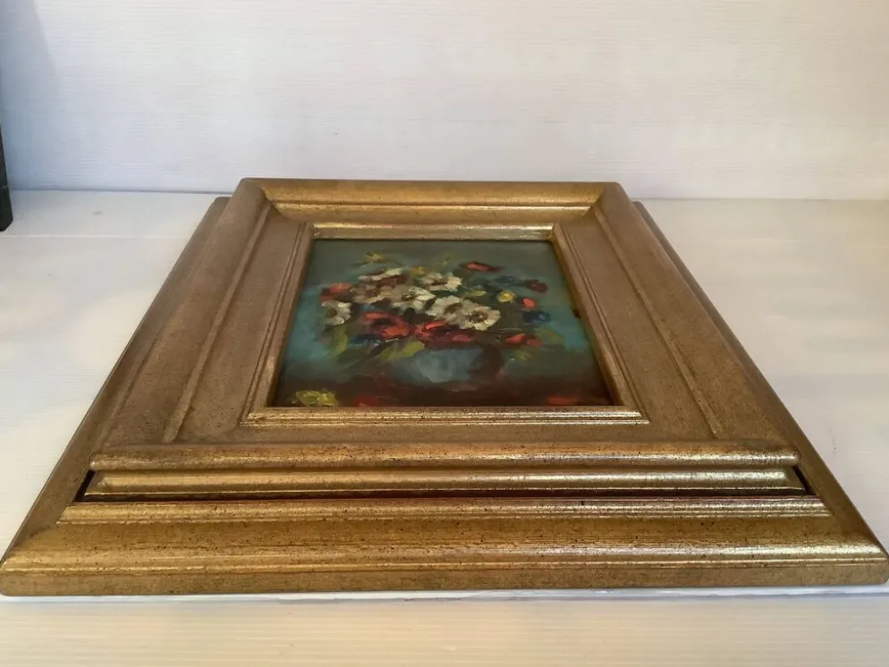 Tableau bouquet de fleurs huile sur carton