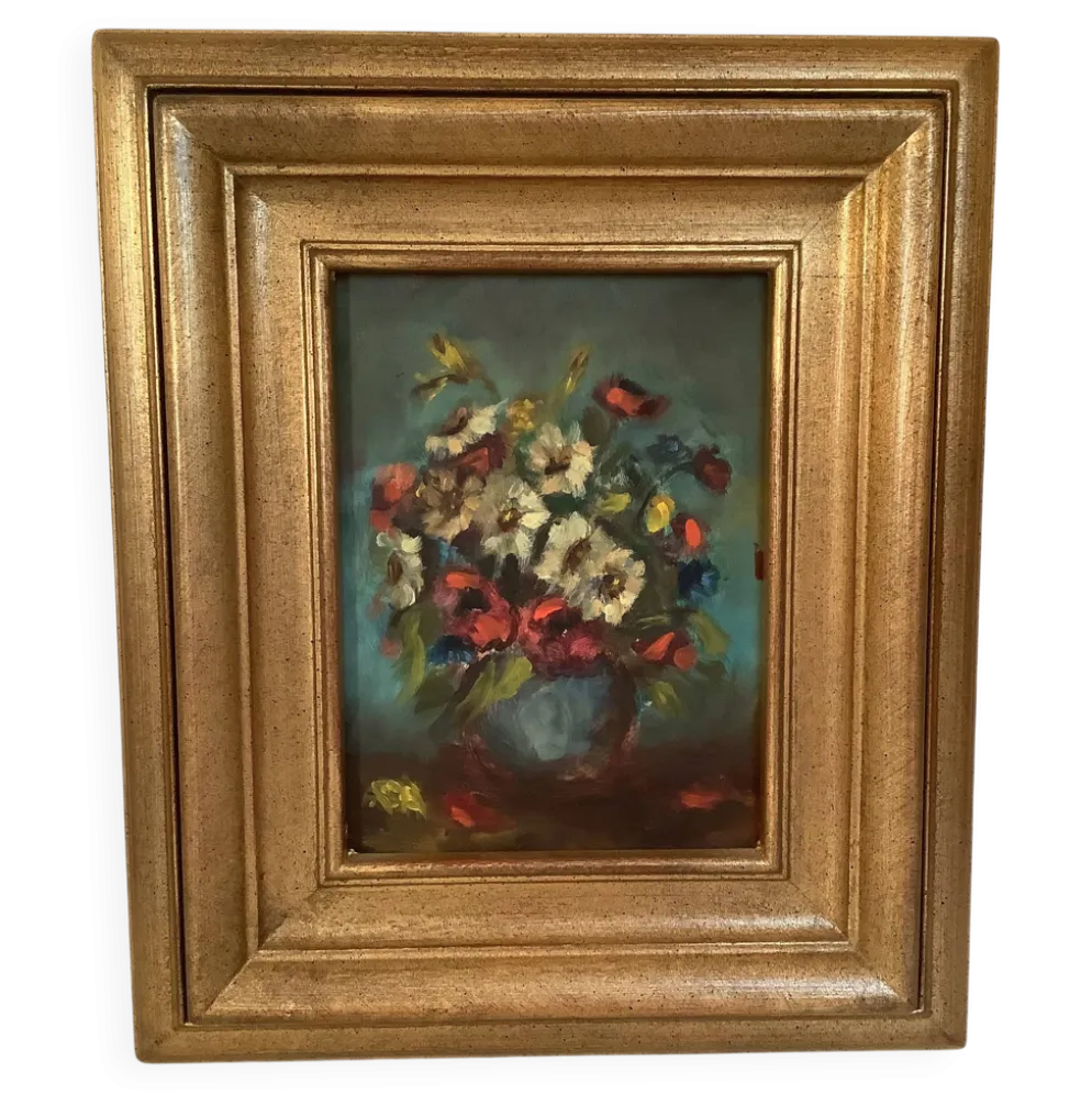 Tableau bouquet de fleurs huile sur carton