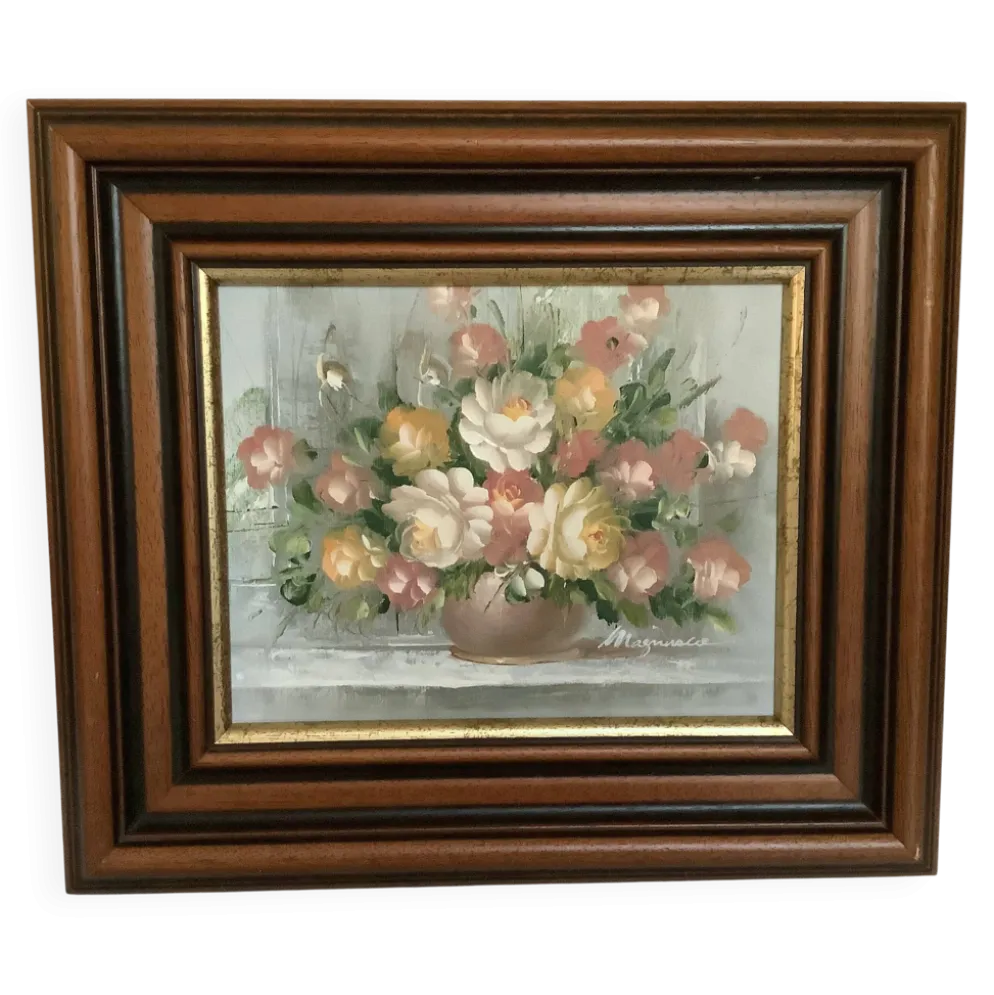 Tableau bouquet de fleurs huile sur toile signée