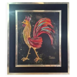 Tableau coq en relief technique mixte signé Muro années 1970