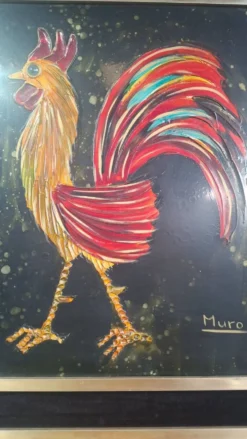 Tableau coq en relief technique mixte signé Muro années 1970