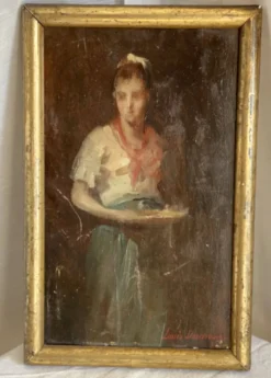 Tableau de Louis Henri Deschamps portrait d'une jeune fille, XIXème