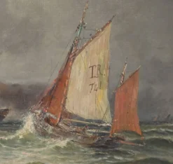 Tableau « Entrée du port par mer agitée », huile sur toile, signé C. Demont – début XXe
