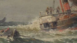 Tableau « Entrée du port par mer agitée », huile sur toile, signé C. Demont – début XXe