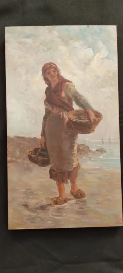 Tableau femme à la pêche à pied