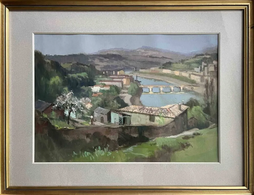 Tableau Gouache sur papier Emile Wegelin (1875-1962) Environs de Nice Dordo