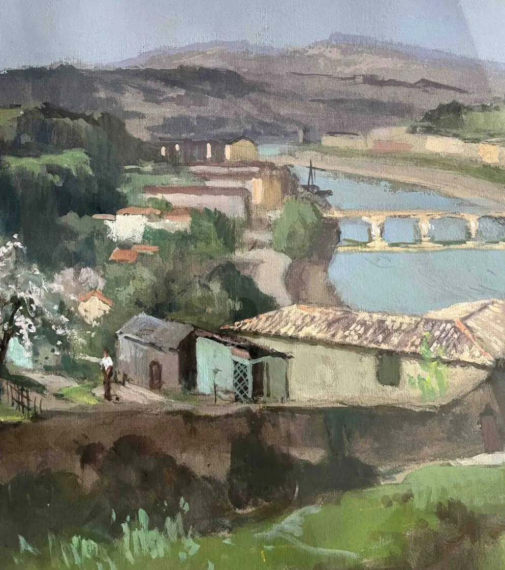 Tableau Gouache sur papier Emile Wegelin (1875-1962) Environs de Nice Dordo
