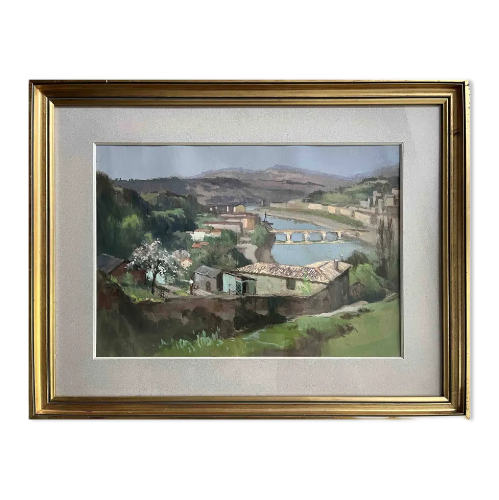 Tableau Gouache sur papier Emile Wegelin (1875-1962) Environs de Nice Dordo