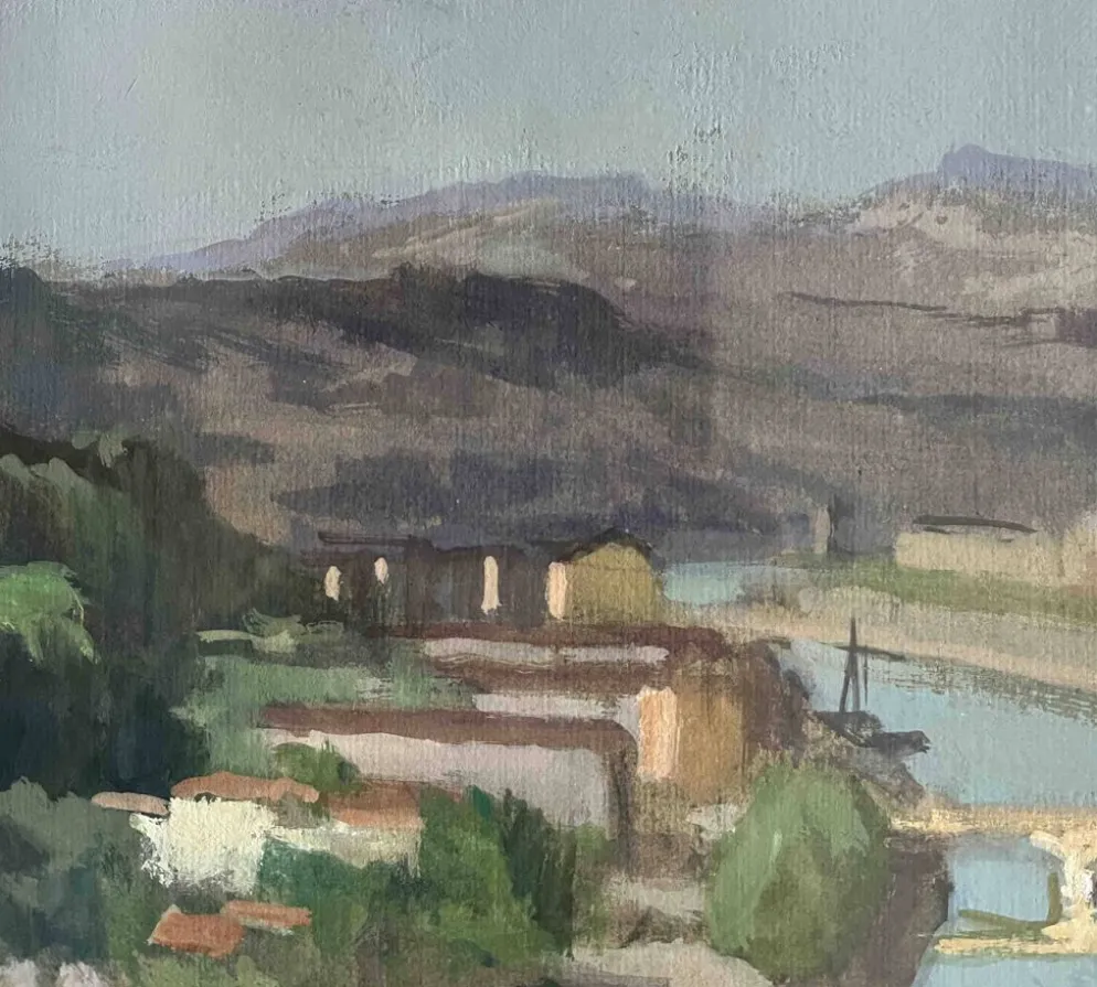 Tableau Gouache sur papier Emile Wegelin (1875-1962) Environs de Nice Dordo