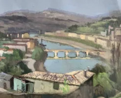 Tableau Gouache sur papier Emile Wegelin (1875-1962) Environs de Nice Dordo
