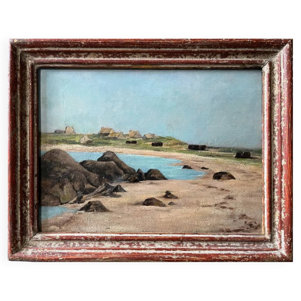 Tableau HSP "Marine" bretonne (?) fourniture d'art Alan Hardy XIX°